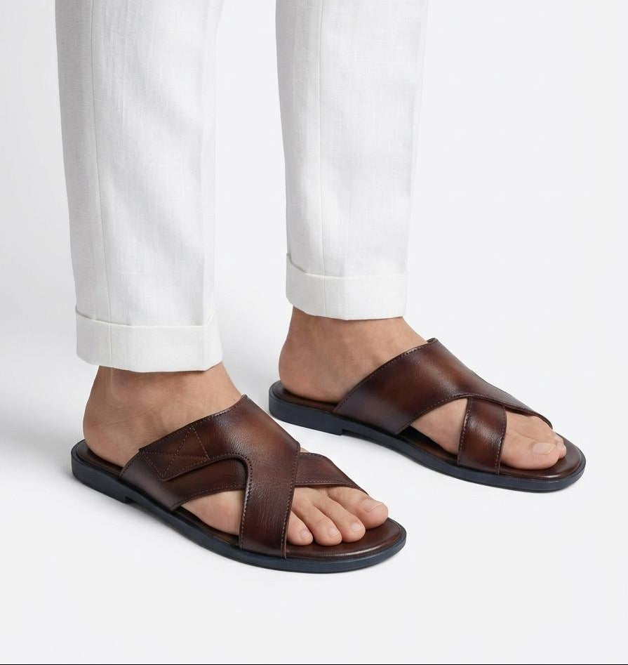 Alexander Dark Brown | Mens Leather Slippers