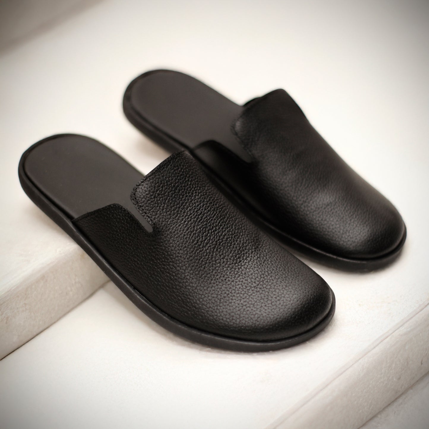 Black Mules | Premium Grain Leather Slip-On