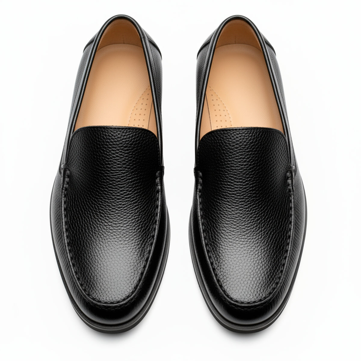 Black Piana Leather Loafers | Wrinkle-Free Premium Grain Leather