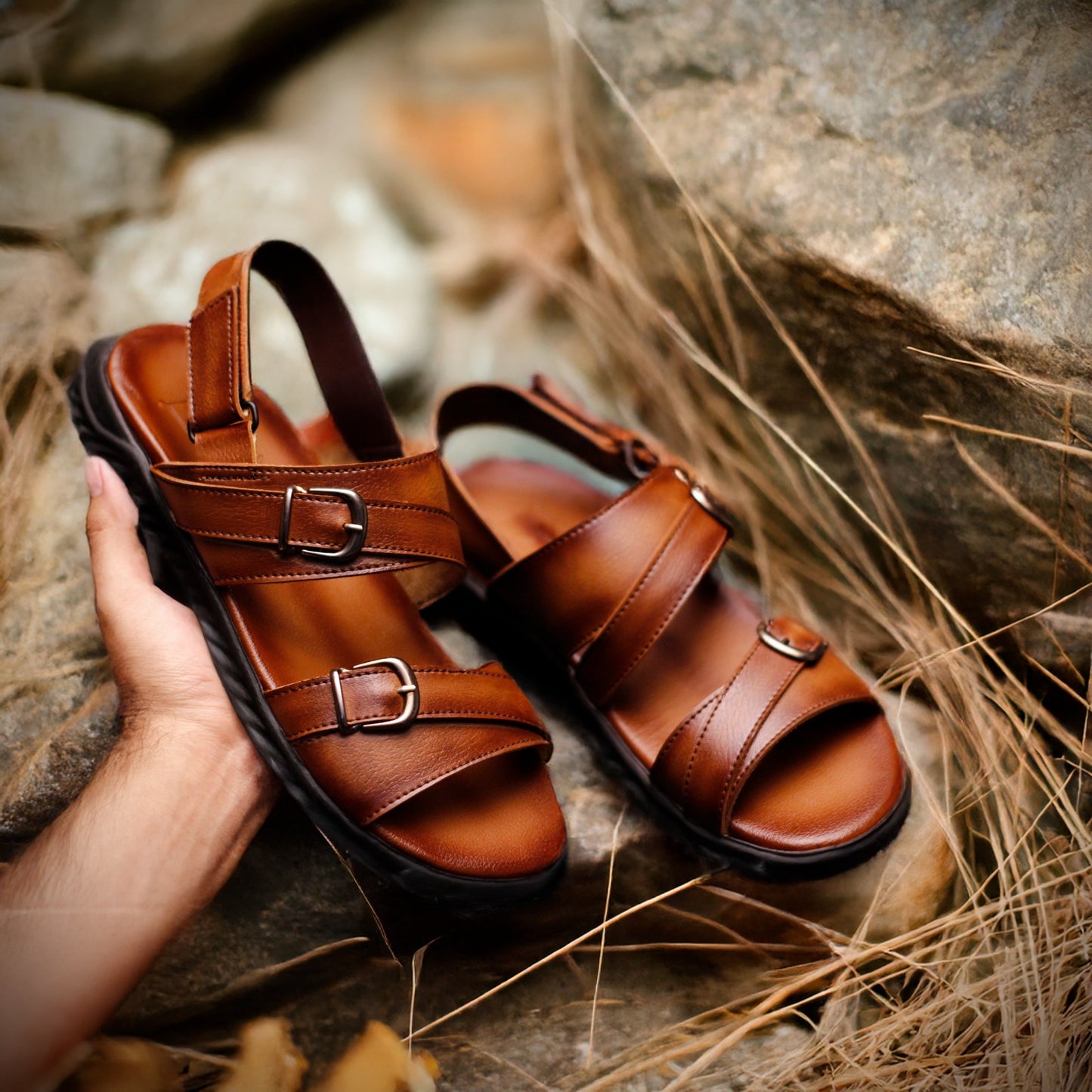 Boston - Double Buckle Leather Sandal For Men
