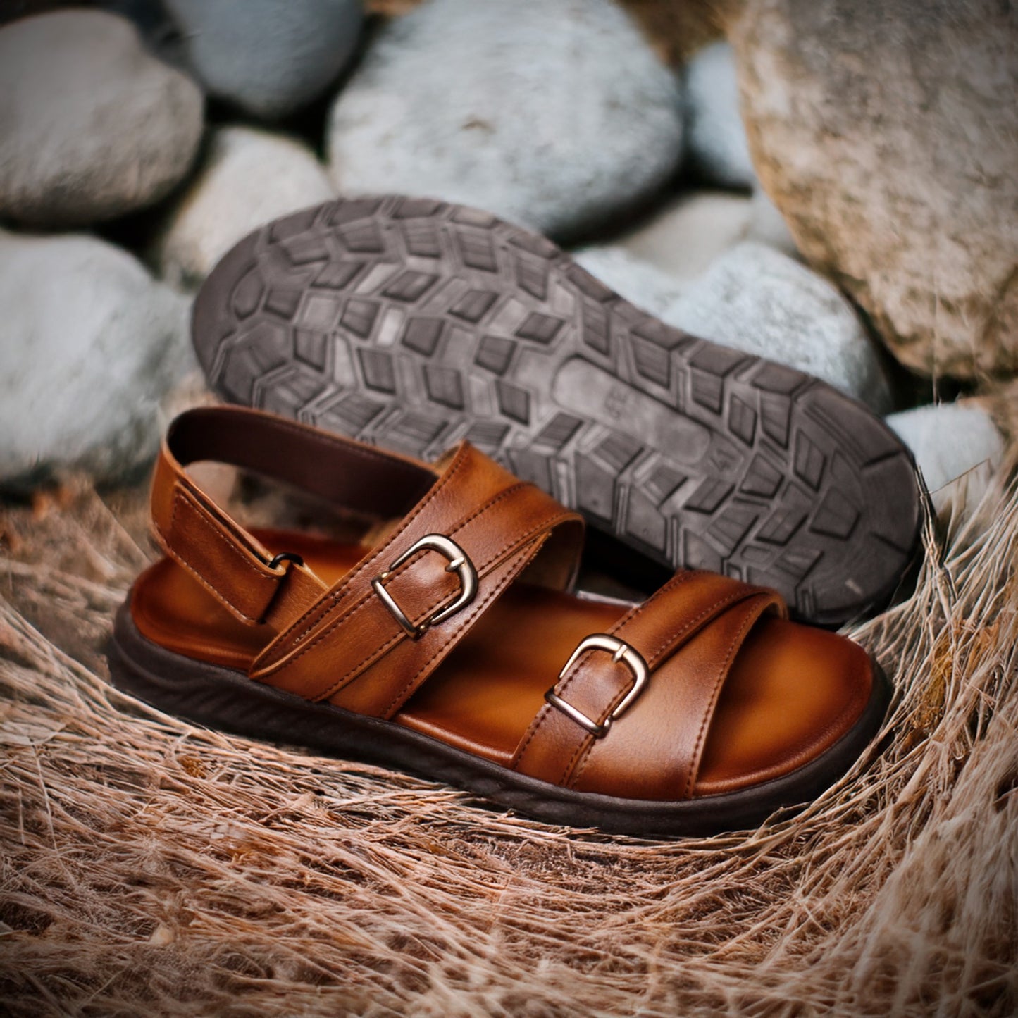 Boston - Double Buckle Leather Sandal For Men