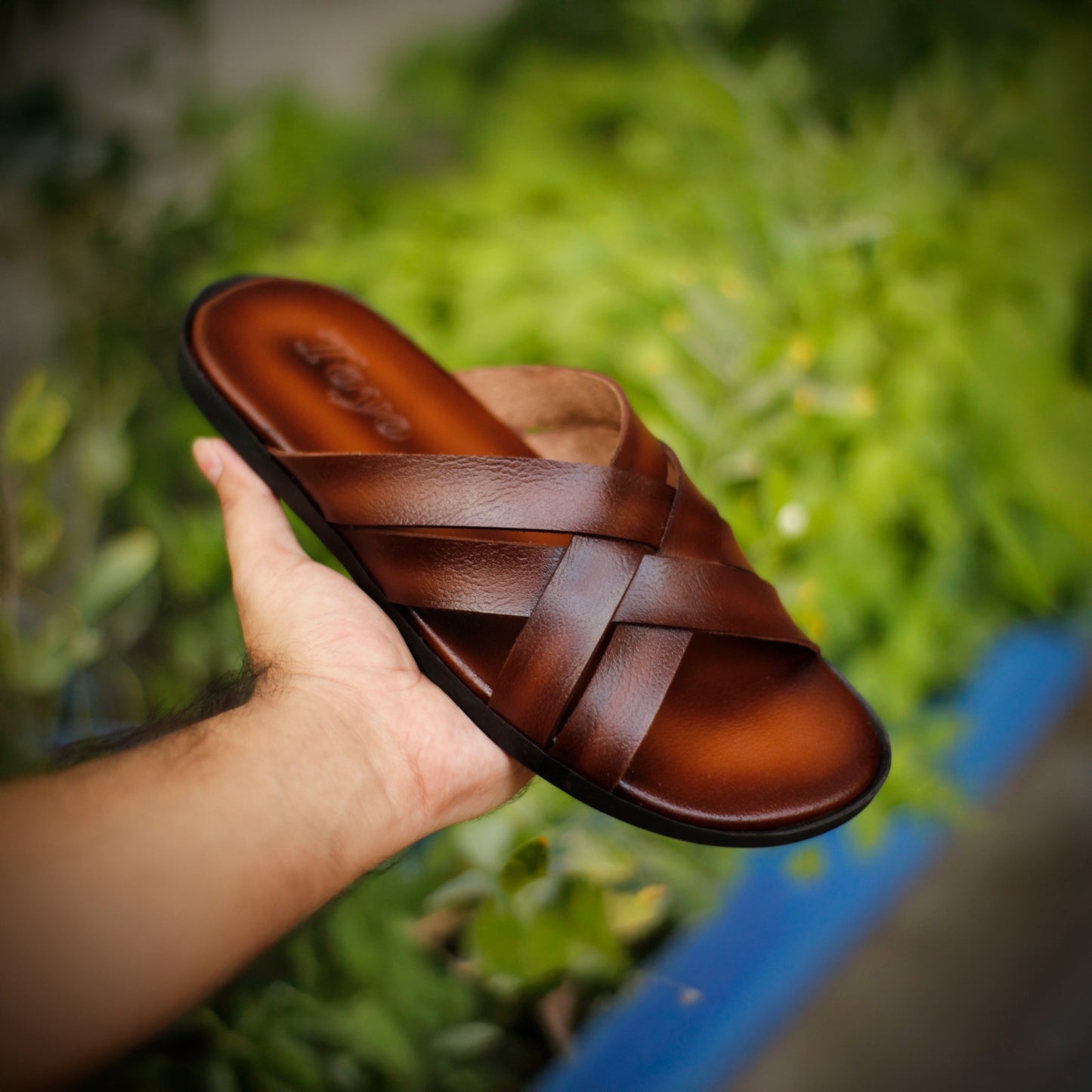 Handmade Cross Leather Slippers