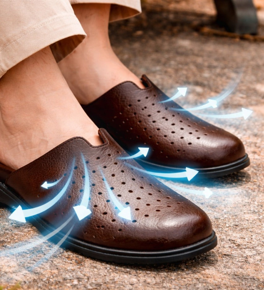 Breathable - Aircool Medicated Mules Brown | Soft Wrinkle Free Leather | Color Brown