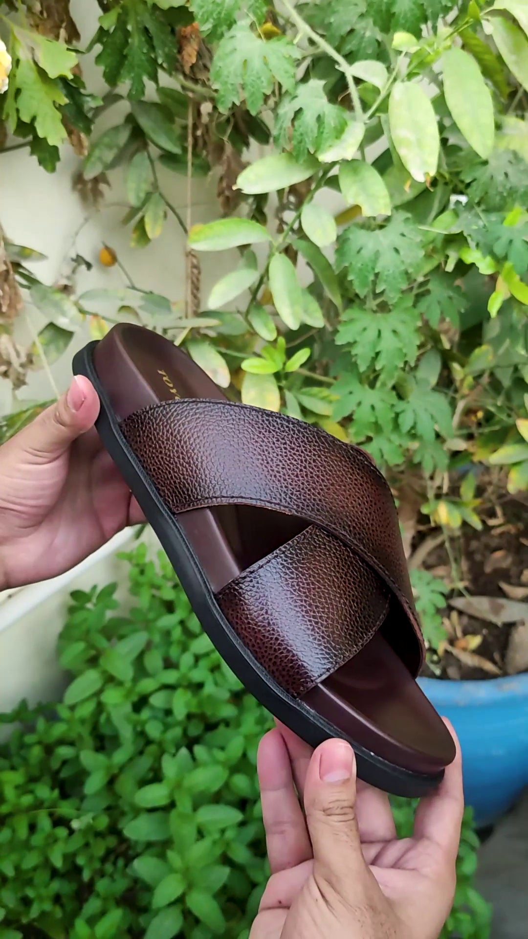 Leather Crossover Mens Slippers | Soft & Medicated