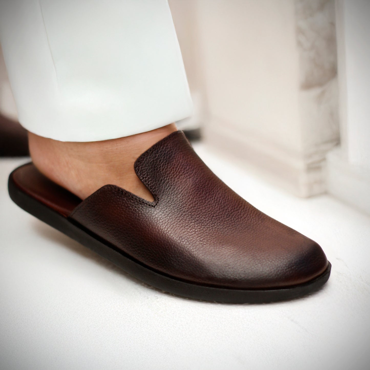 Brown Shaded Mules | Premium Grain Leather Slip-On