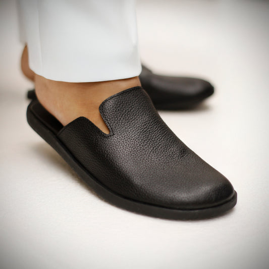 Black Mules | Premium Grain Leather Slip-On