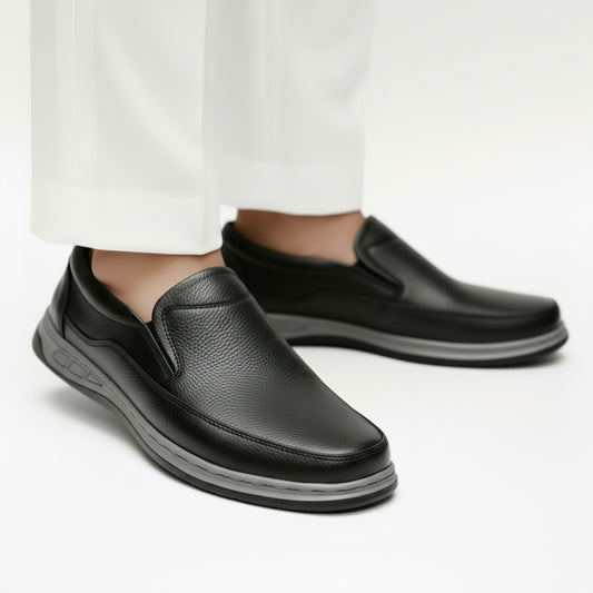Black Casual Leather Shoes | Soft & Medicated