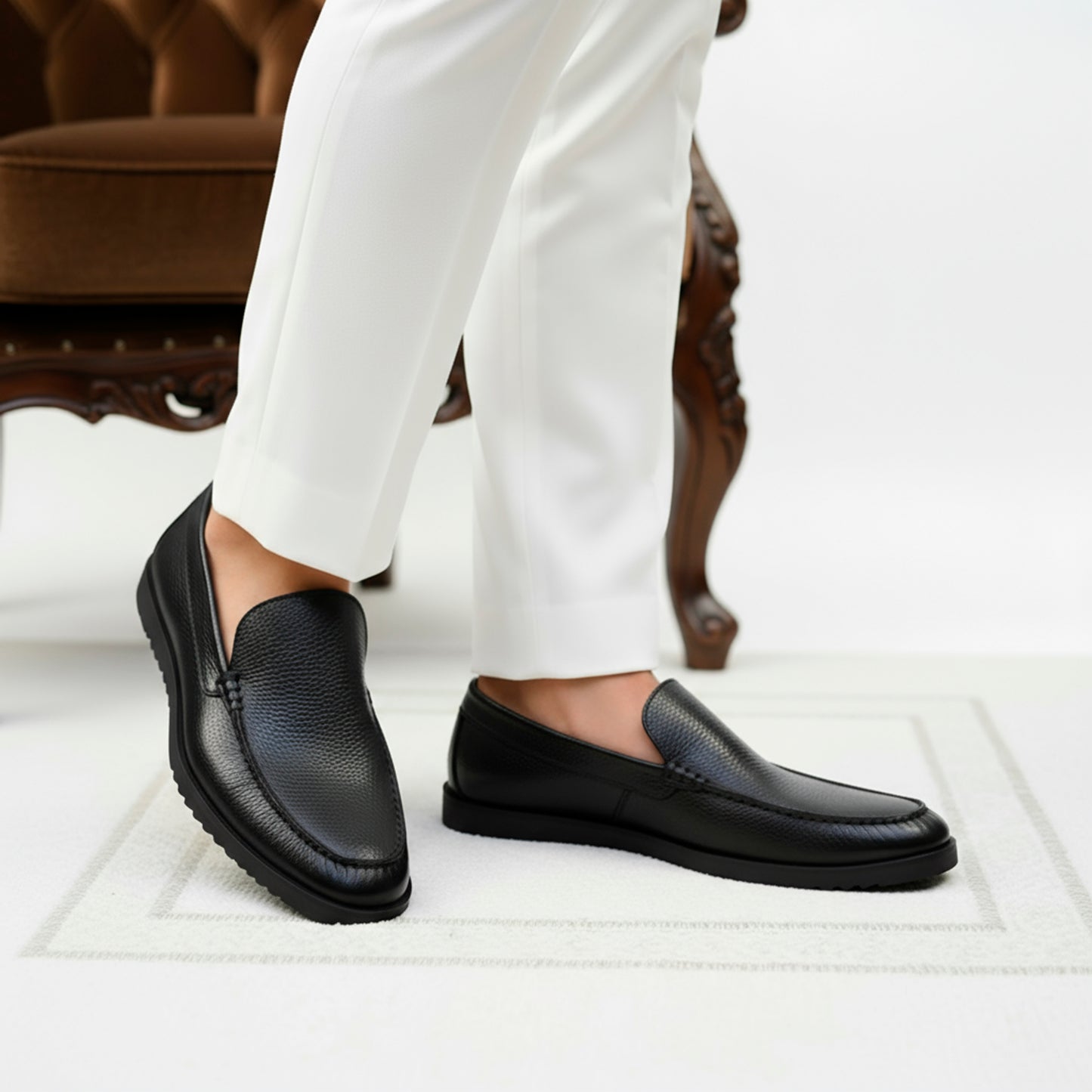 Black Piana Leather Loafers | Wrinkle-Free Premium Grain Leather