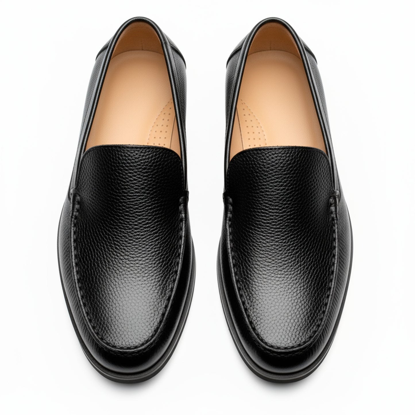 Black Piana Leather Loafers | Wrinkle-Free Premium Grain Leather