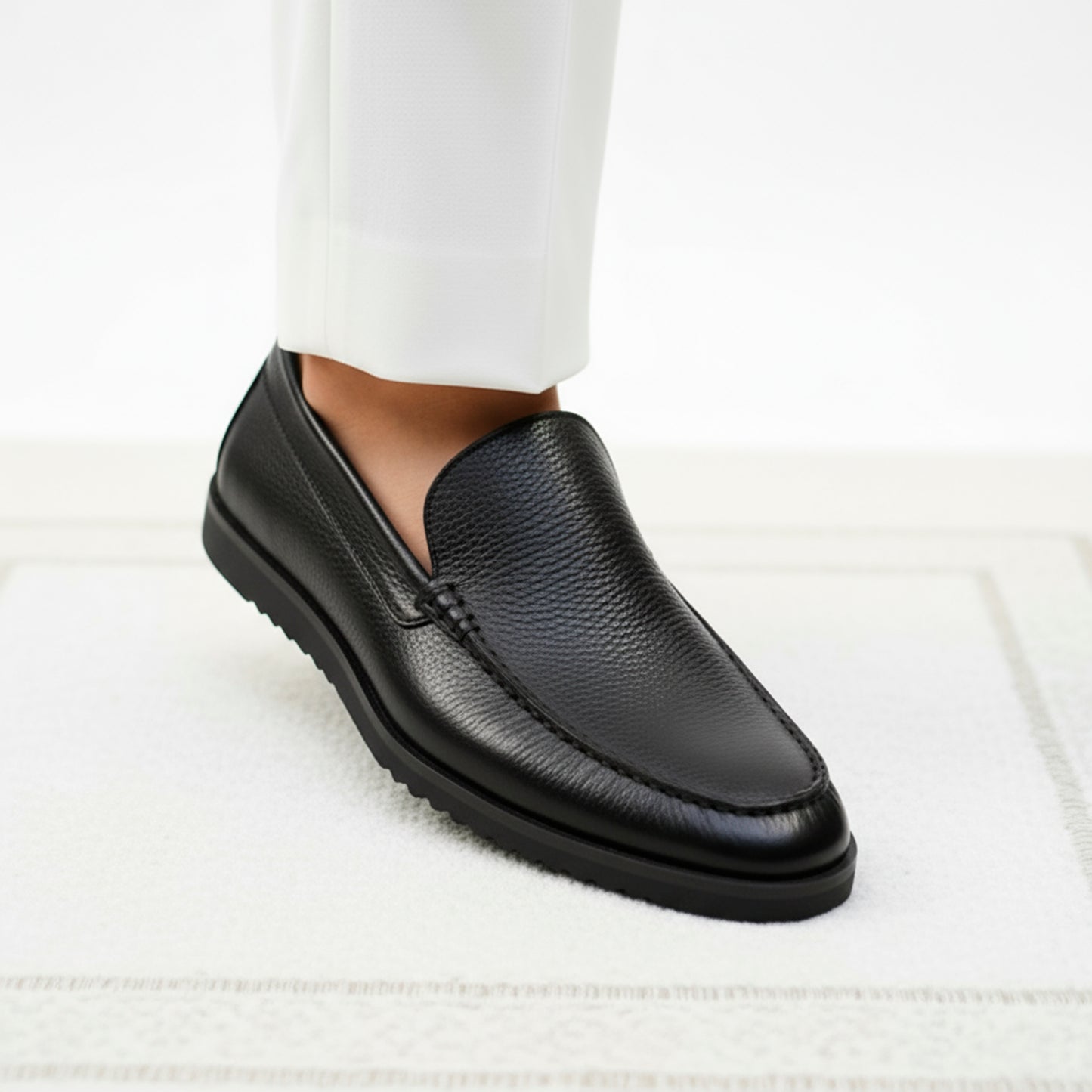 Black Piana Leather Loafers | Wrinkle-Free Premium Grain Leather
