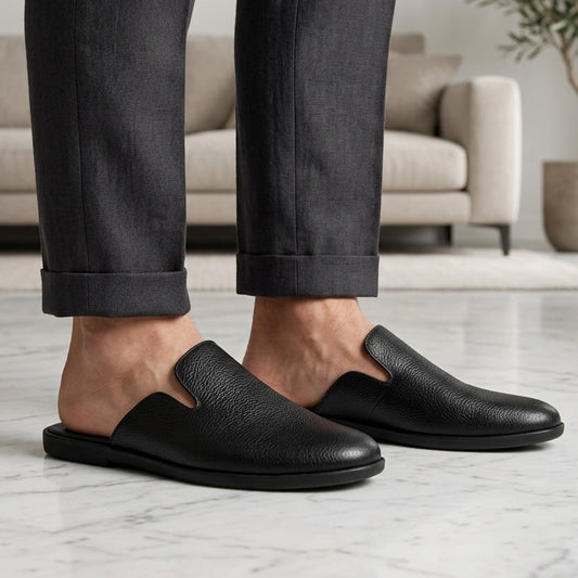 Black Mules | Premium Grain Leather Slip-On