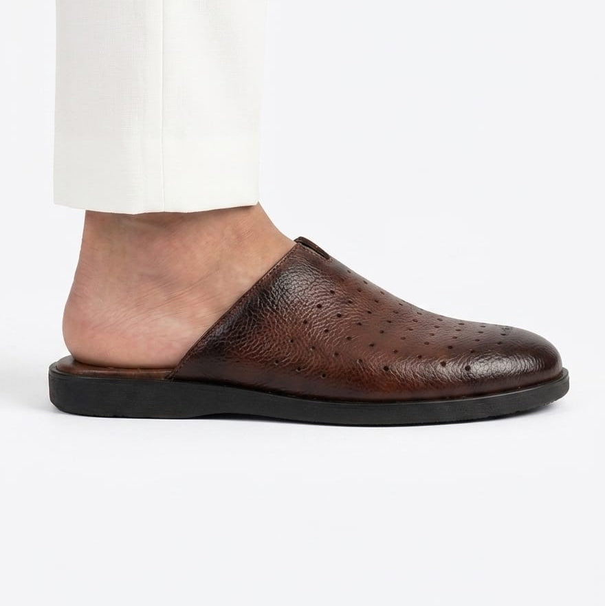 Breathable - Aircool Medicated Mules Brown | Soft Wrinkle Free Leather | Color Brown