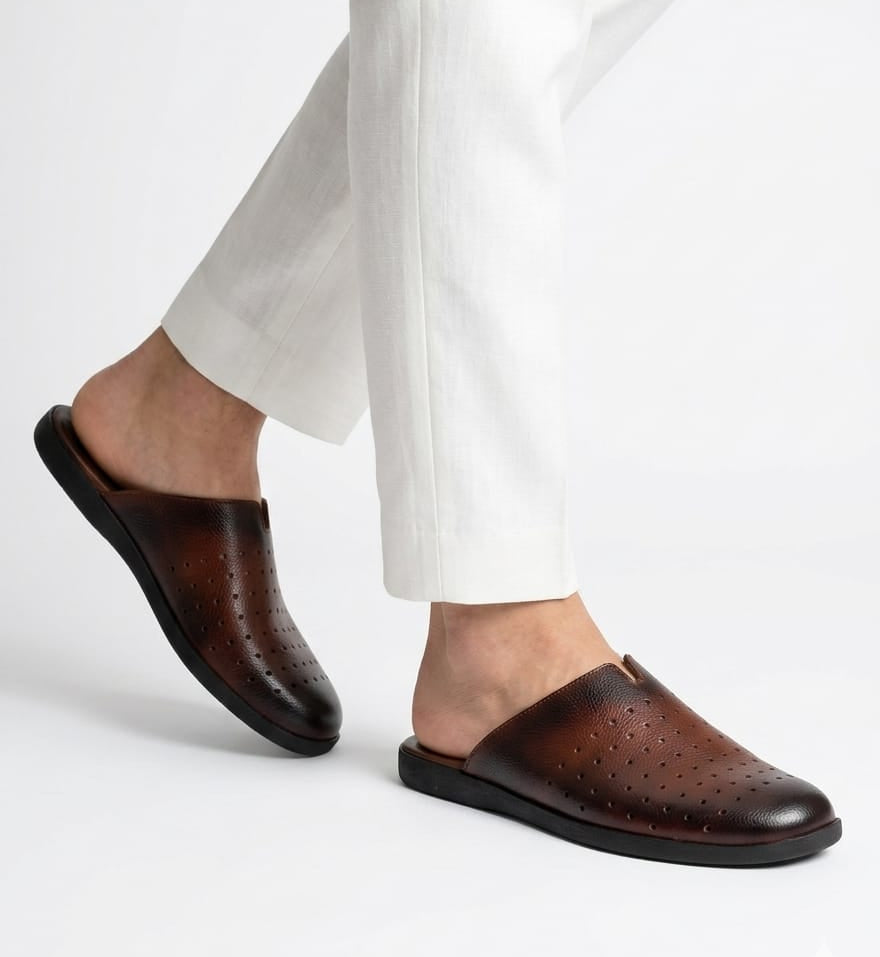 Breathable - Aircool Medicated Mules Brown | Soft Wrinkle Free Leather | Color Brown