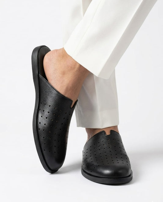 Breathable - Aircool Medicated Mules Black | Soft Wrinkle Free Leather Black