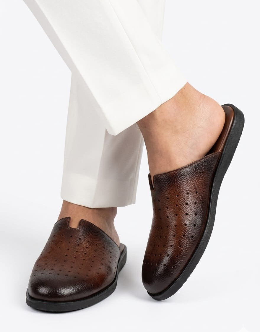Breathable - Aircool Medicated Mules Brown | Soft Wrinkle Free Leather | Color Brown