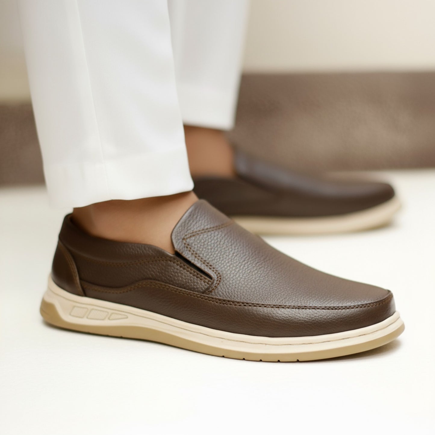 Brown Casual Leather Shoes | Soft & Medicated