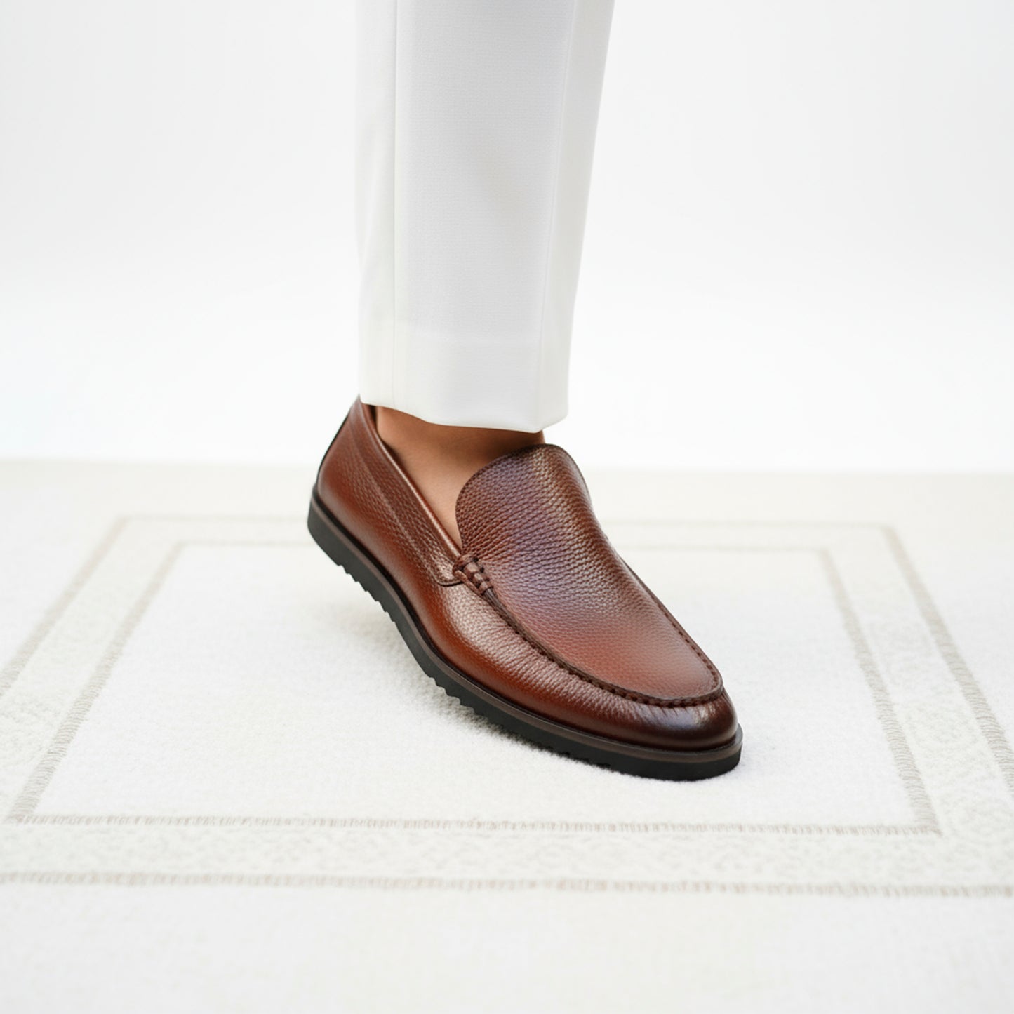 Brown Piana Leather Loafers | Wrinkle-Free Premium Grain Leather