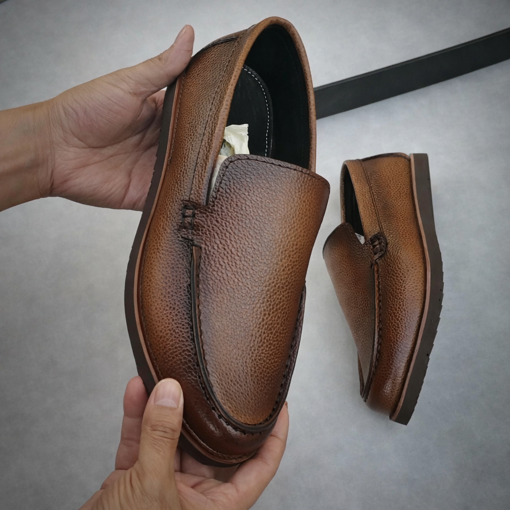Mustard Brown Leather Loafers | Wrinkle-Free Premium Grain Leather