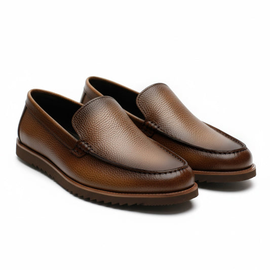 Mustard Brown Leather Loafers | Wrinkle-Free Premium Grain Leather