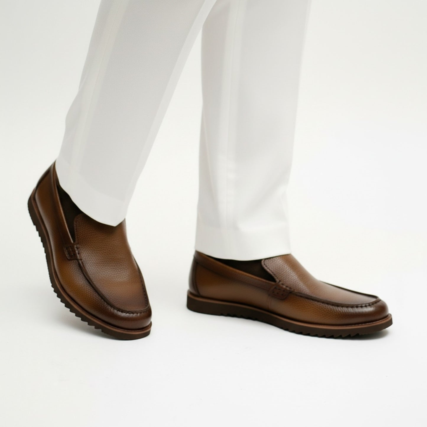 Mustard Brown Leather Loafers | Wrinkle-Free Premium Grain Leather