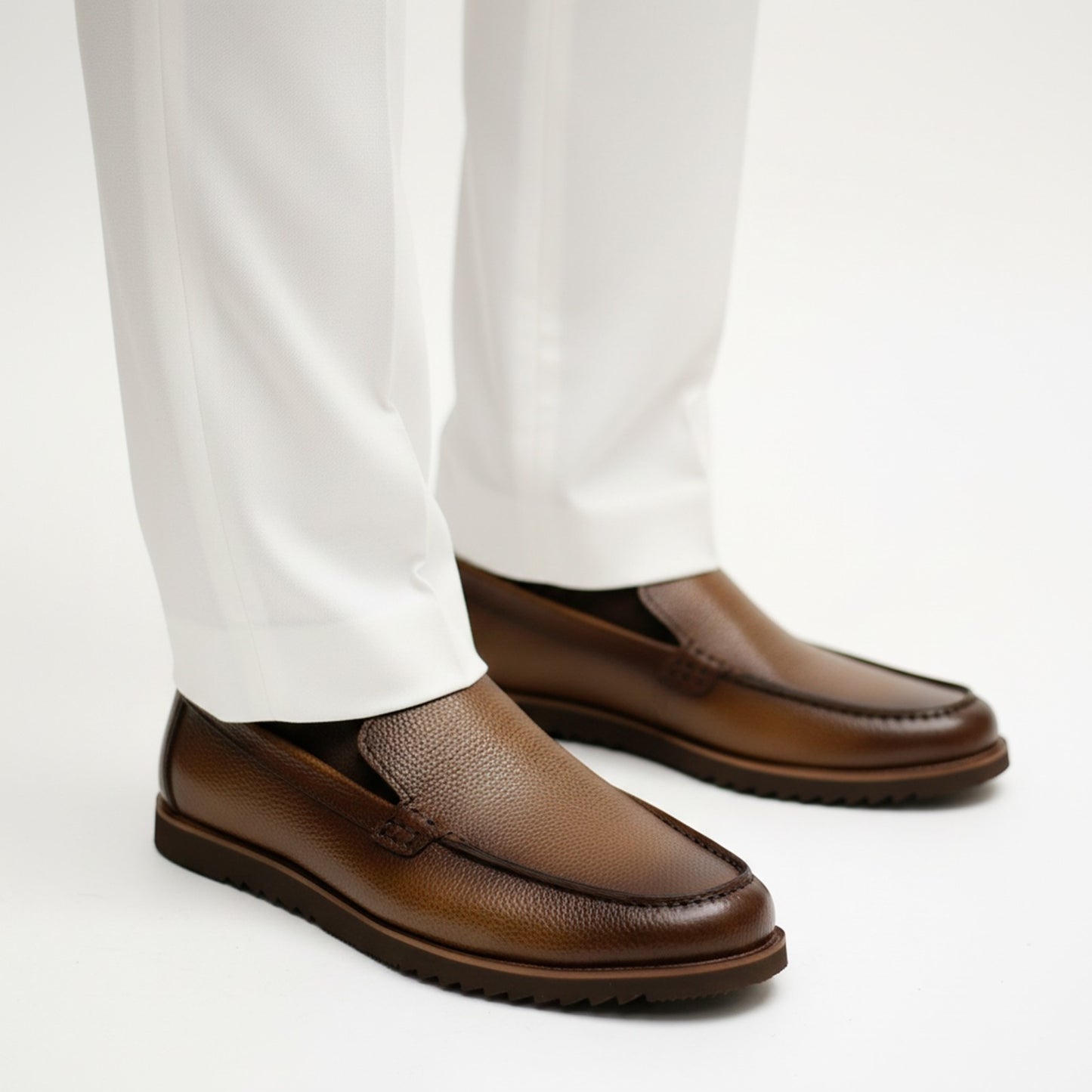 Mustard Brown Leather Loafers | Wrinkle-Free Premium Grain Leather