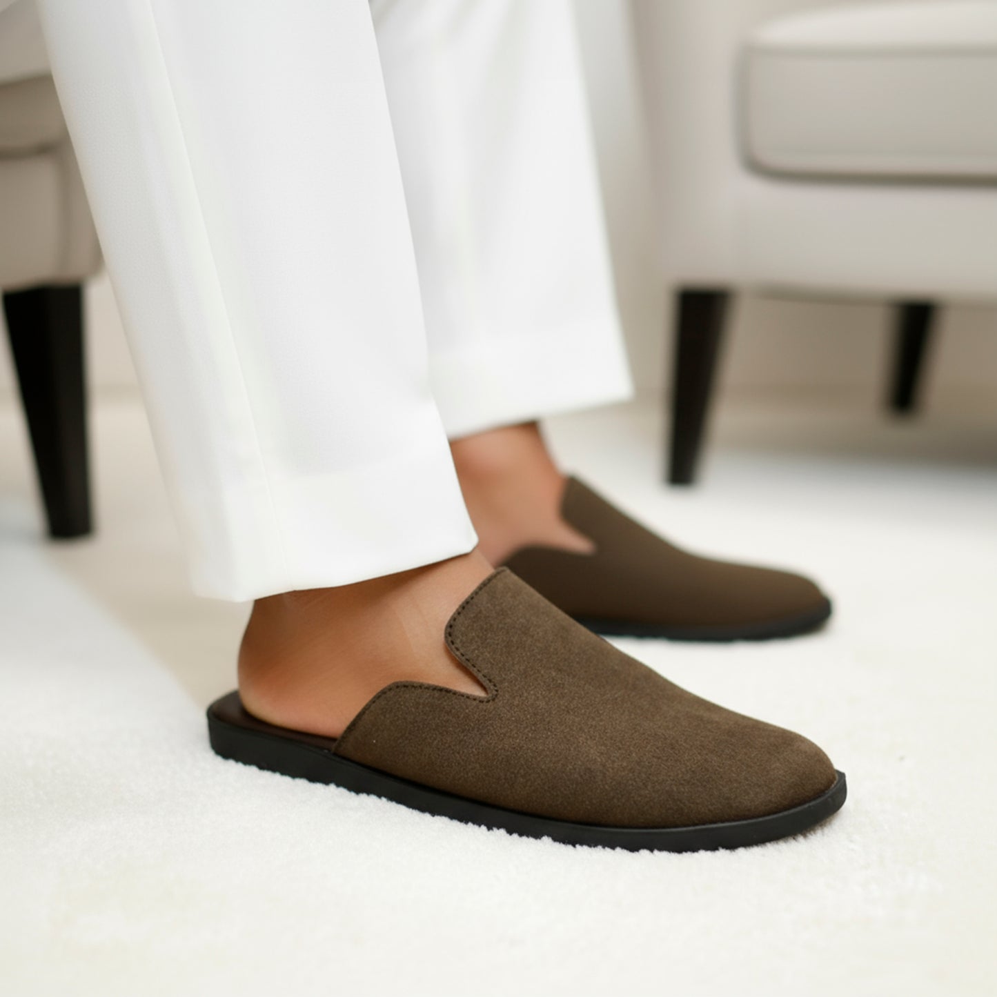 Dark Brown Suede Medicated Mules for Men | Slip-On | Light Weight Backless Mules for Men | Medicated Slippers for Men