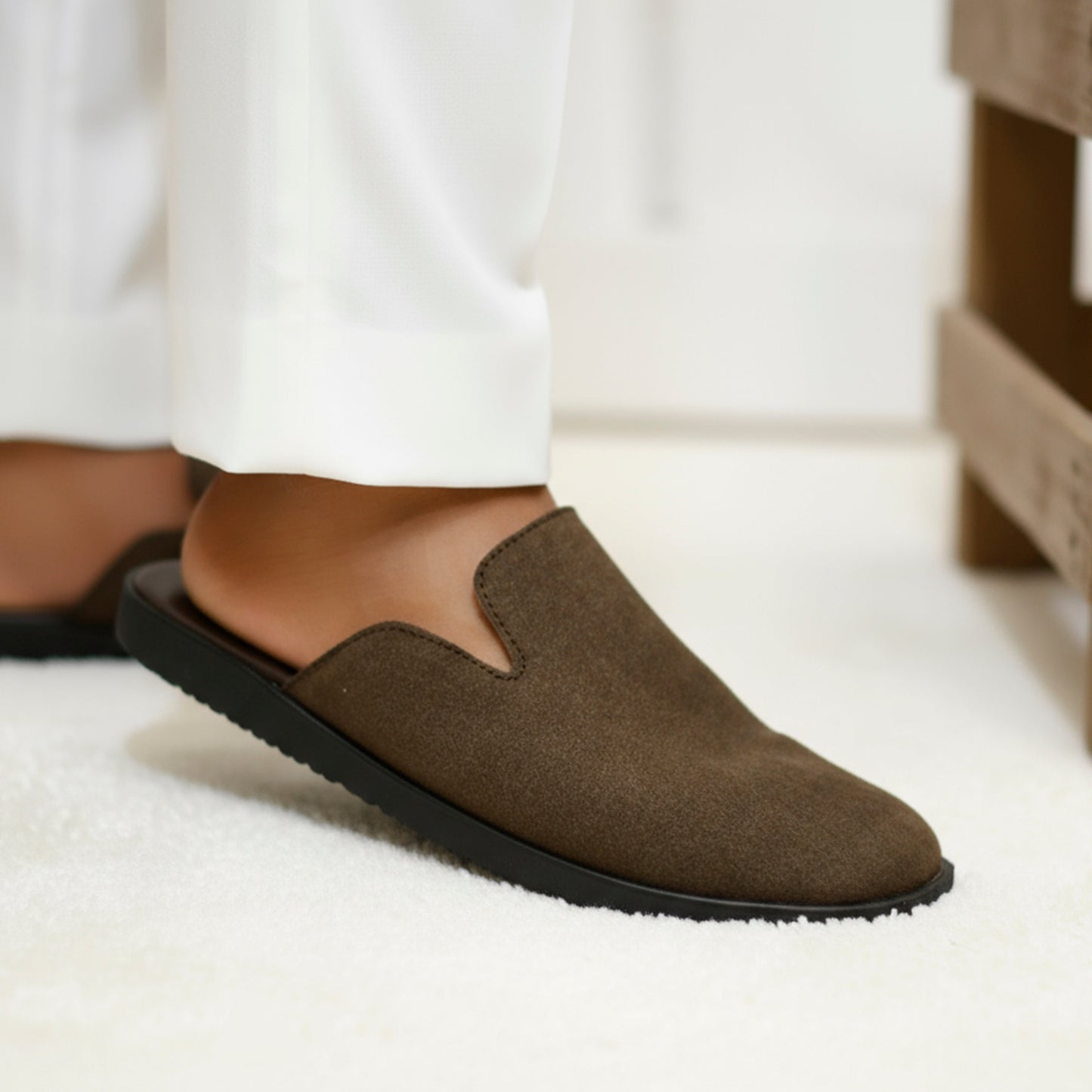 Dark Brown Suede Medicated Mules for Men | Slip-On | Light Weight Backless Mules for Men | Medicated Slippers for Men