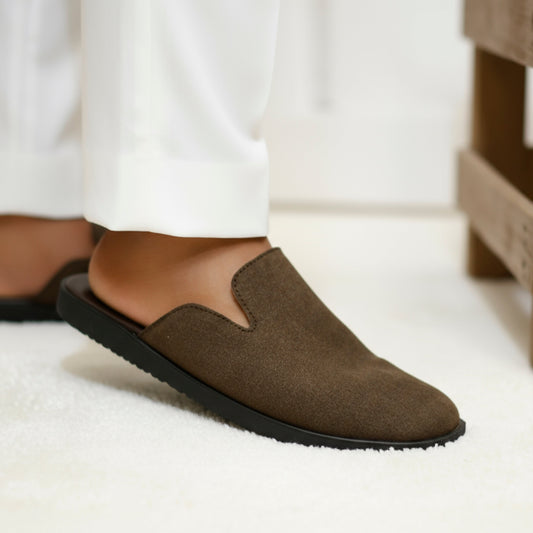 Dark Brown Suede Medicated Mules for Men | Slip-On | Light Weight Backless Mules for Men | Medicated Slippers for Men