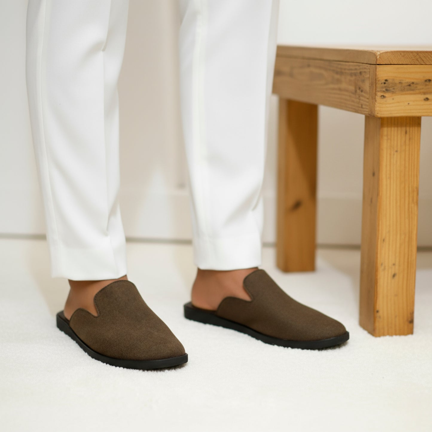 Dark Brown Suede Medicated Mules for Men | Slip-On | Light Weight Backless Mules for Men | Medicated Slippers for Men