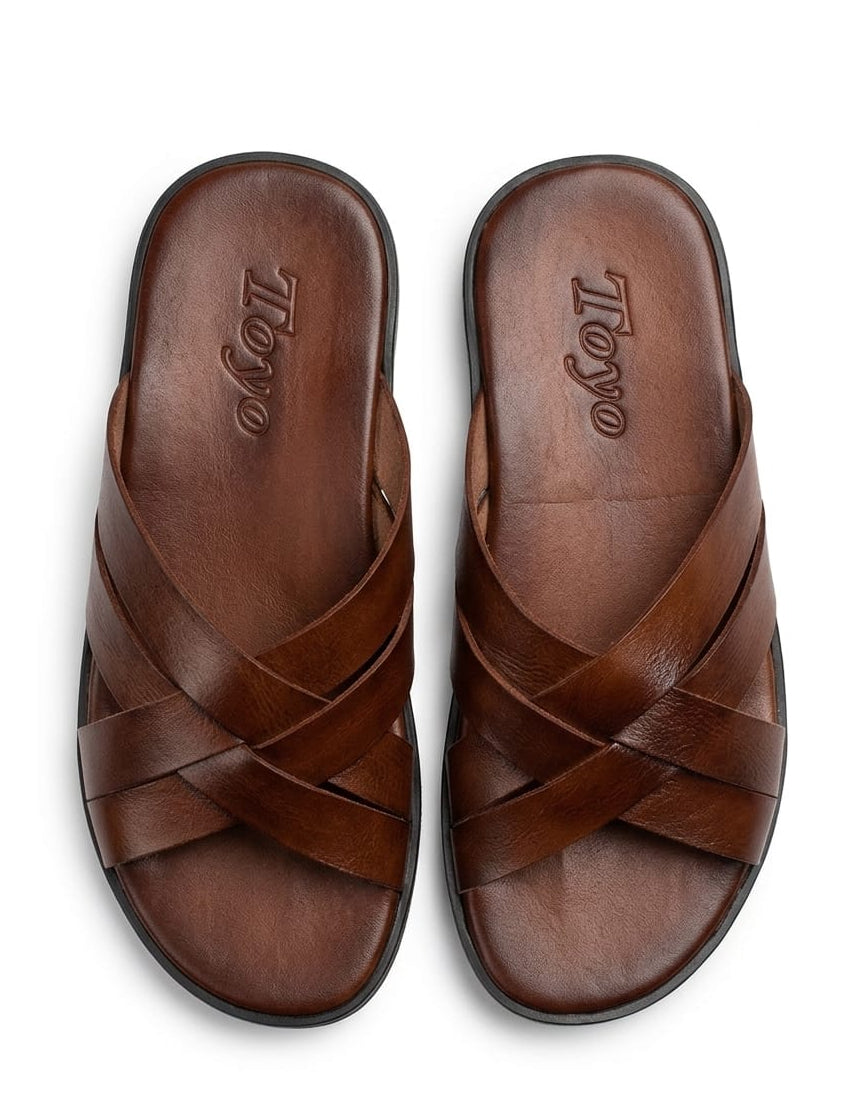 Handmade Cross Leather Slippers – Toyo Shoes