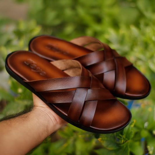 Handmade Cross Leather Slippers