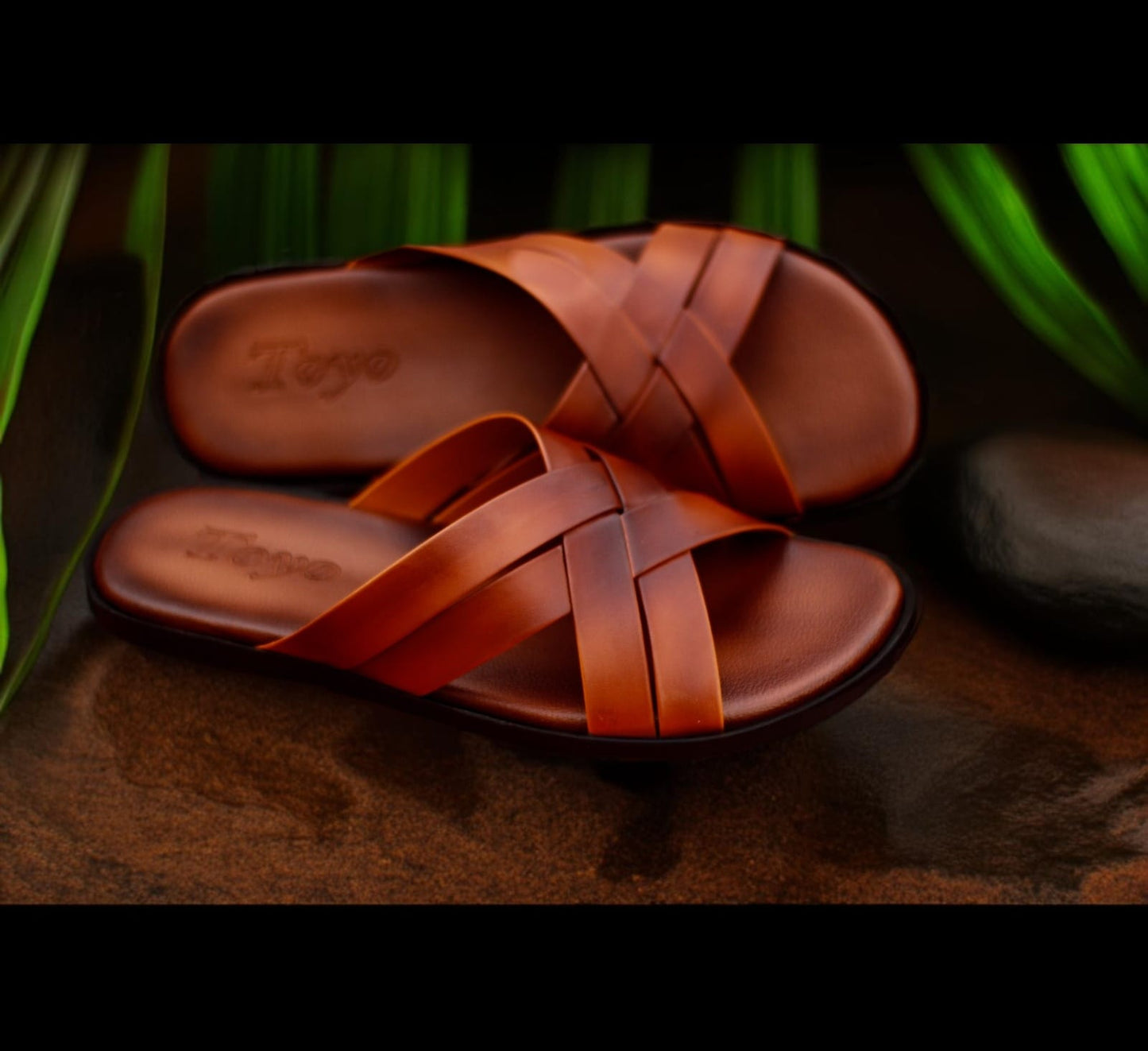 Handmade Cross Leather Slippers | V-10