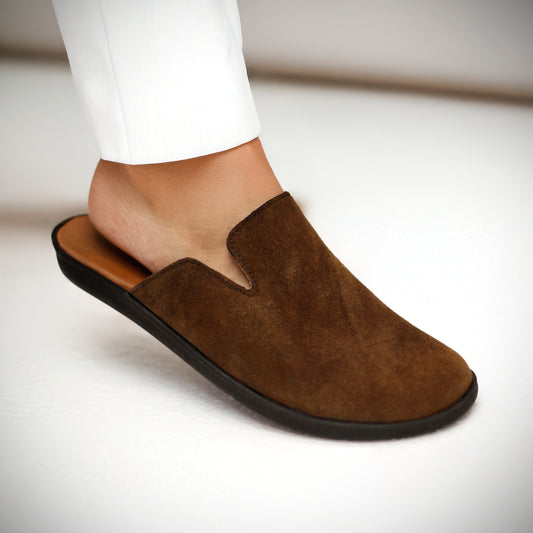 Brown Suede Medicated Mules for Men | Slip-On | Light Weight Backless Mules for Men | Medicated Slippers for Men