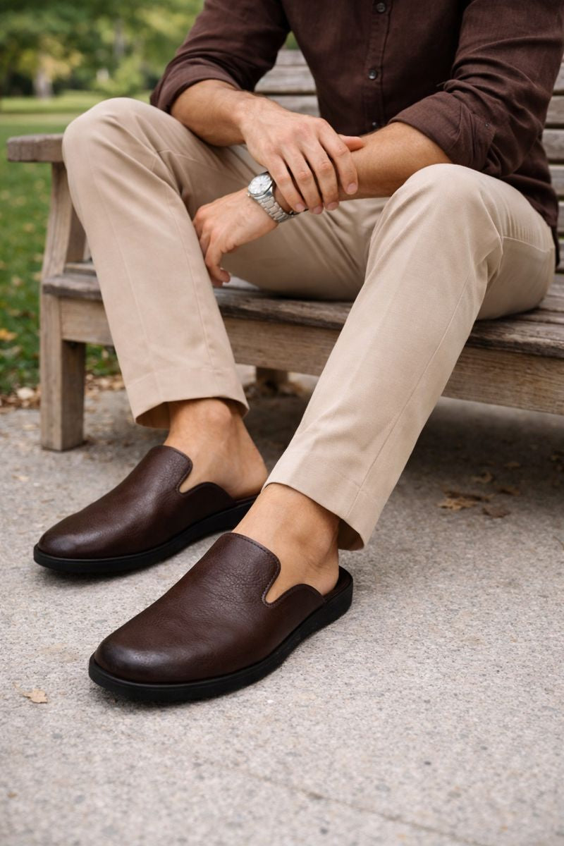 Coffee Brown Mules | Mens Premium Slip-On