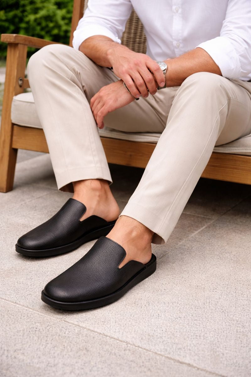 Black Mules | Premium Grain Leather Slip-On