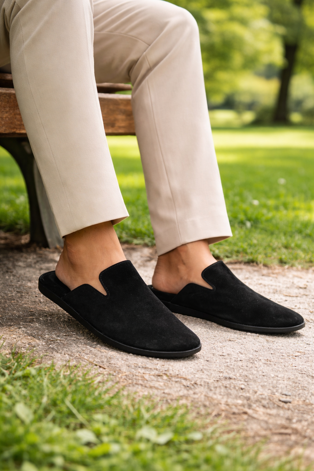 Black Suede Medicated Mules for Men | Slip-On | Light Weight Backless Mules for Men | Medicated Slippers for Men