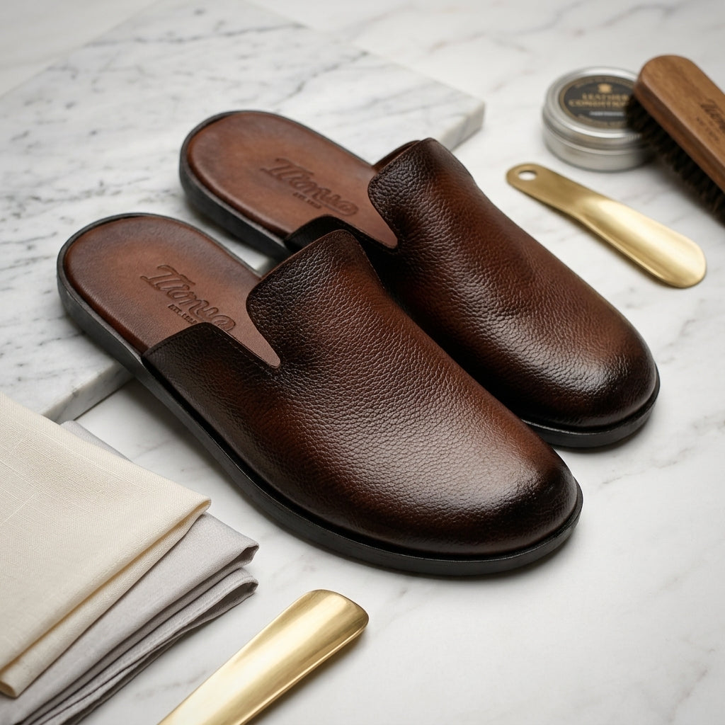 Brown Shaded Mules | Premium Grain Leather Slip-On