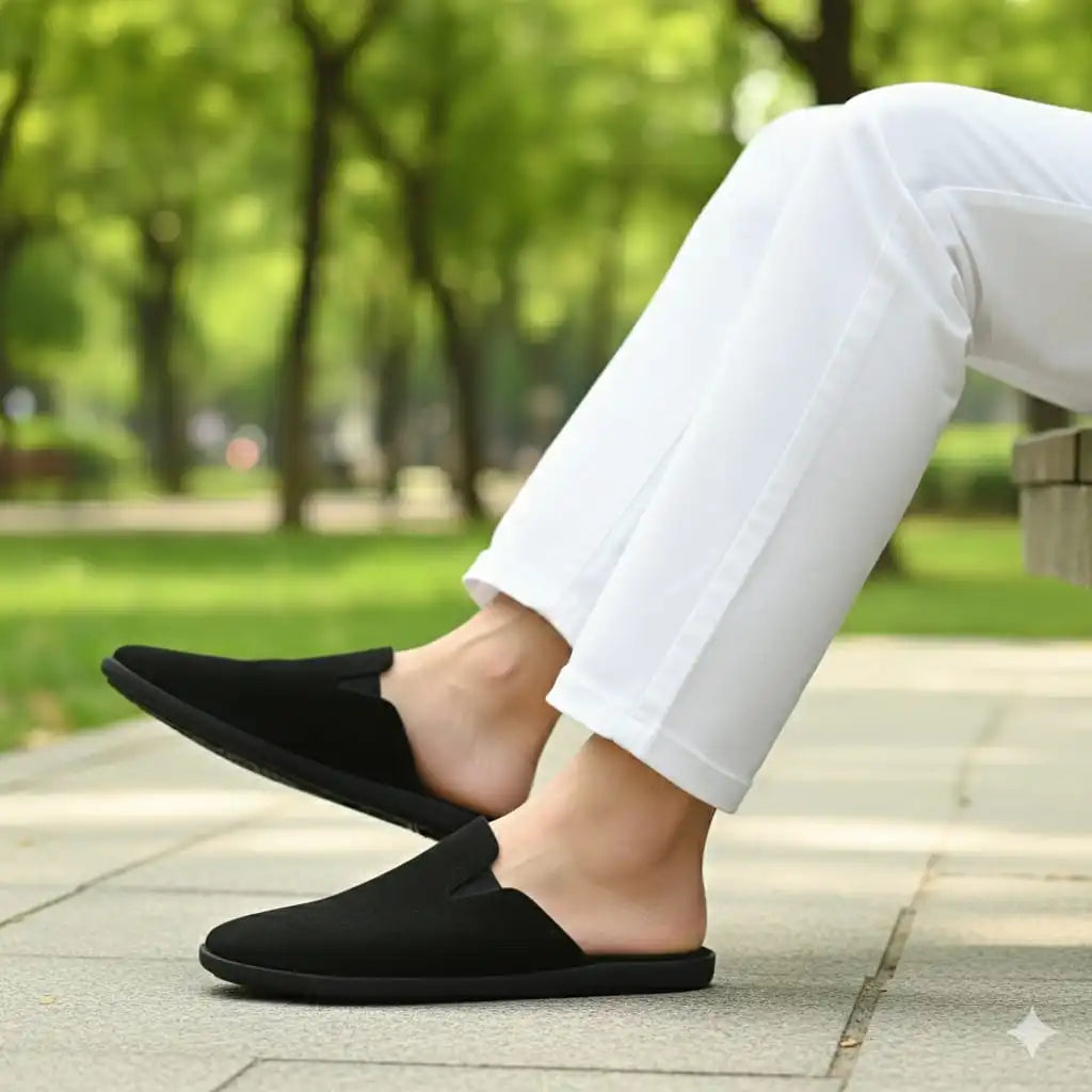 Black Suede Medicated Mules for Men | Slip-On | Light Weight Backless Mules for Men | Medicated Slippers for Men