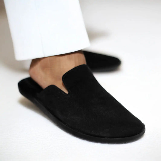 Black Suede Medicated Mules for Men | Slip-On | Light Weight Backless Mules for Men | Medicated Slippers for Men